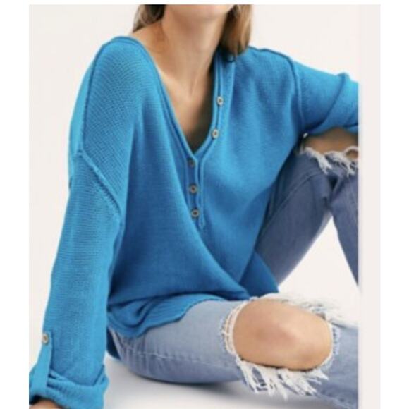 Free People We The Free Firefly Surf Blue Tunic Sweater Blue Size M - Picture 5 of 14